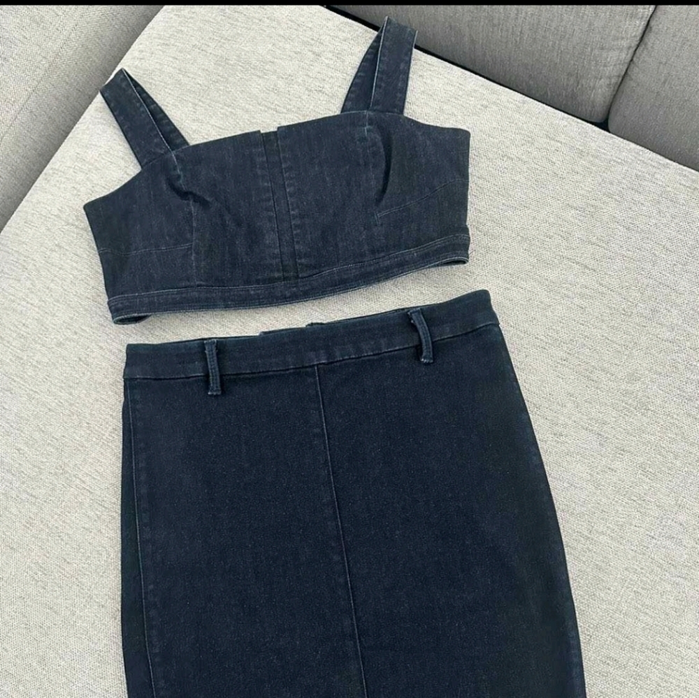 Armani Exchange Black Denim Skirt Set